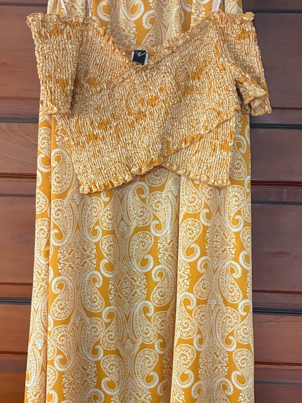 Windsor Paisley Mustard Yellow & White Off Shoulder Crop Top Short/Pants Set